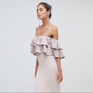 ASOS Lilac Off Shoulder Ruffle Long Dress